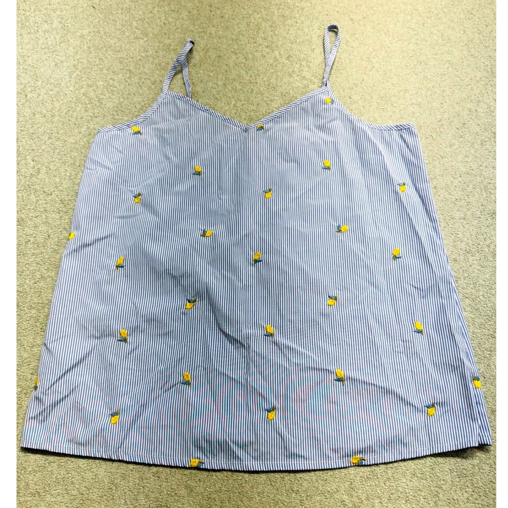 LOFT Sleepwear Womens S Blue White Stripe Lemon Embroidered Cami Pajama Top